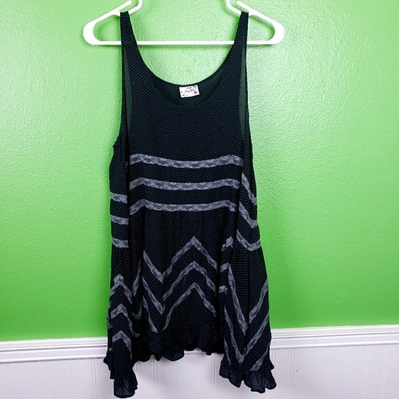 Free People Tops - Free People Intimately Black Gray Poka Dot Sleeveless Tappered Shirt Sz Small